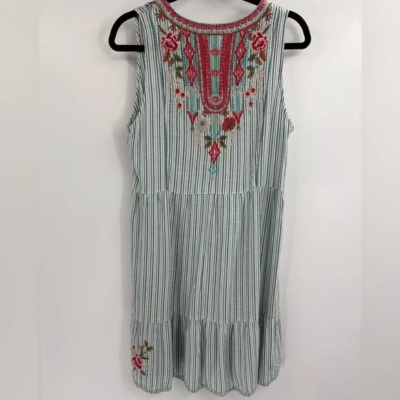 Johnny Was Workshop Cyrielle Effortless Boho Tank Dress StripedEmbroidered small